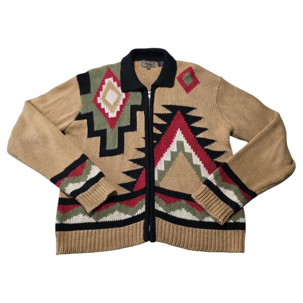 Roper Western Southwestern Aztec Full Zip Sweater Jacket Women's XL Cotton